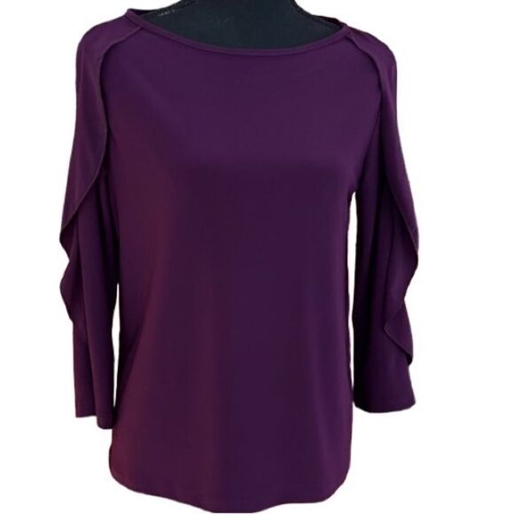 Ciara Sun Woo purple boat neck top with ruffle sleeves, super soft size XS - Picture 3 of 7